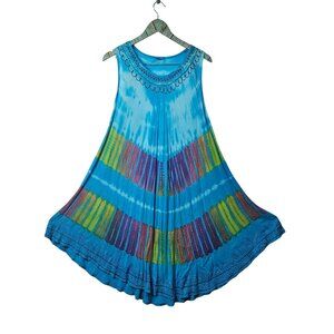 Vintage Advance Apparels Tie Dye Embroider Stitch Assymetrical Hem Dress OSFM